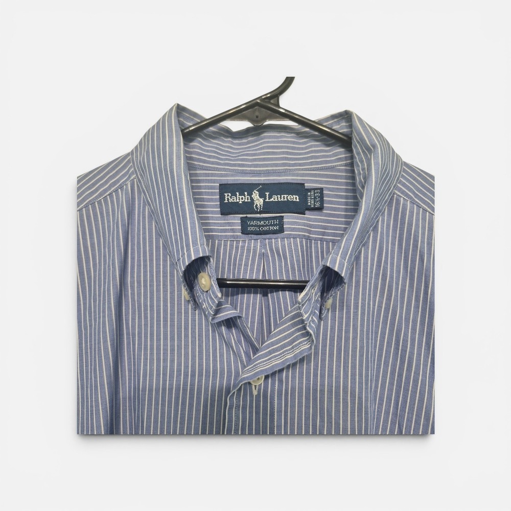 VintageRalph Lauren Yarmouth Striped Button Down Shirt Size 16.5 Blue/White